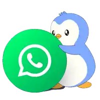 a penguin is holding a whatsapp icon in its paws