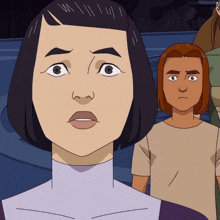 a cartoon drawing of a woman with a surprised expression on her face