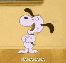 snoopy is laughing and crying in a classroom .