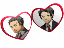 two pictures of a man in a suit and tie are on a heart shaped mirror