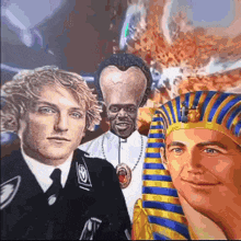 a group of men are posing for a picture including a priest and a pharaoh