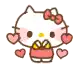 hello kitty is surrounded by pink hearts and has a bow on her hair .