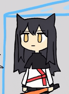 a drawing of a girl with a cat ear holding a bat