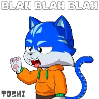 a cartoon drawing of a cat with the words blah blah blah above it