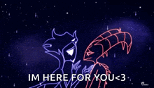 a cartoon character is hugging another cartoon character in a space scene .