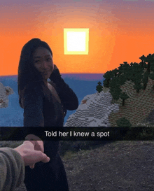 a picture of a woman with a caption that says told her i knew a spot in the corner