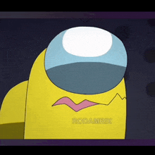 a drawing of a yellow among us character with a pink mouth