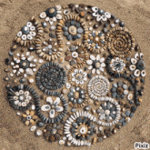 a circle made of rocks on the ground with pixiz in the corner