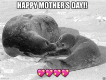 a happy mother 's day greeting card with seals and hearts