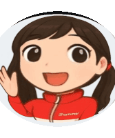 a cartoon of a girl wearing a red jacket with the word sunny on it