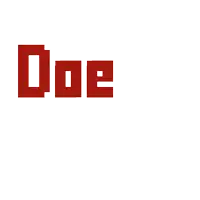 the word doe is written in red letters