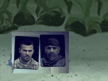 two men are standing next to each other and one has a scarf around his head