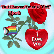 a picture of a red rose and a heart that says " i love you "