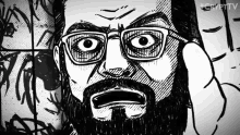 a black and white drawing of a man with glasses and a beard with crypttv written in the corner