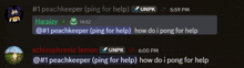 a screenshot of a chat with # 1 peachkeeper