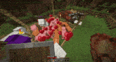 a screenshot of a minecraft game with hearts coming out of a pig