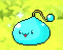 a pixel art drawing of a blue blob with a face