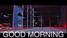 a picture of a broken window with the words good morning below it