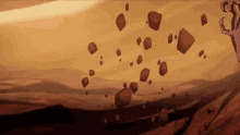 a cartoon drawing of rocks falling in the air