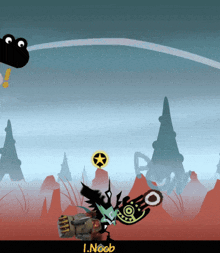 a video game screen shows a monster and the words i.noob below it