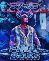 a poster for the movie final boss shows a man with a bull on his head