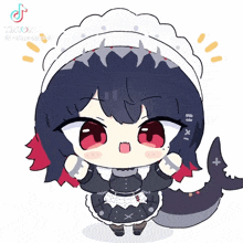 a drawing of a girl in a maid outfit with a shark tail and the hashtag tiktok