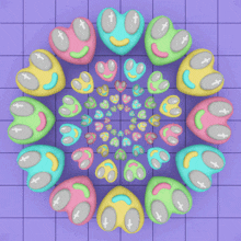 a circle of smiley faces on a purple grid