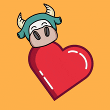 a cartoon bull with horns is sitting on a heart