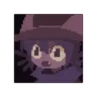a pixel art drawing of a cat wearing a hat and a scarf .