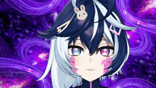 a close up of a anime character with a bunny on her hair