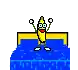 a banana is sitting on top of a bed with a surprised look on his face .