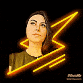 a picture of a woman with a lightning bolt in the background and the website toonme.com