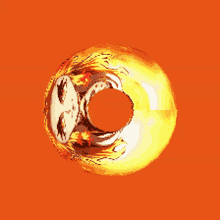 an orange background with a circle that looks like a donut