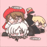 a cartoon of a girl in a red hat and a boy in a white shirt