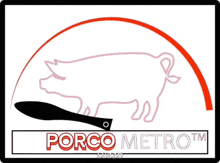 a logo for porco metro with a pig and a knife