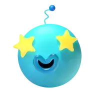 a blue ball with yellow stars in its eyes and a blue antenna