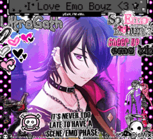 a picture of a boy with the words " i love emo boyz "