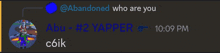 a screenshot of an abandoned who are you conversation with abu # 2 yapper