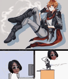 a drawing of a man wearing sunglasses next to a drawing of a man wearing sunglasses