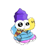 a cartoon character wearing a purple hat and holding a cigar