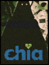 a black background with the word chia in blue