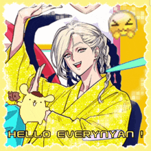 a picture of a girl with the words hello everynyan written on it