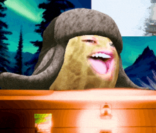 a picture of a peanut wearing a hat with a sticker on it that says case