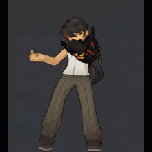 a cartoon character wearing a white shirt and pants