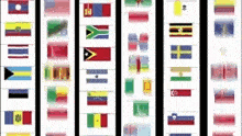 a row of flags from around the world are lined up in a row .