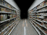 an aisle in a grocery store with bottles of coca-cola