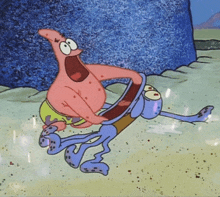 a cartoon of patrick and squidward laying on the beach