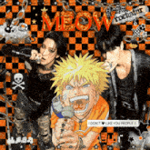 a picture of a group of anime characters with the word meow on it