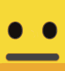 a yellow smiley face with two black circles on its eyes and a black line between the eyes .