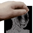 a hand is reaching out towards a drawing of a person 's face .